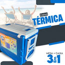 Caixa Térmica Cooler 32l Multifuncional 3 Em 1 Rodinha/mesa Azul