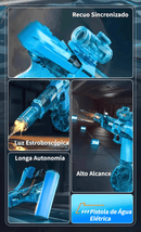 Pistola de Água Elétrica USB TURBO BLASTER 2025 – Disparos Automáticos + Luzes LED + Bateria Recarregável (A Brincadeira Nº1 do Verão!)