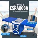 Caixa Térmica Cooler 32l Multifuncional 3 Em 1 Rodinha/mesa Azul