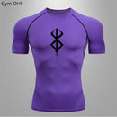 CAMISETA DE COMPRESSÃO MASCULINA ANIME BERSERK - MANGA CURTA PARA TREINOS E ESPORTES