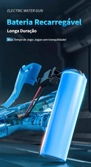 Pistola de Água Elétrica USB TURBO BLASTER 2025 – Disparos Automáticos + Luzes LED + Bateria Recarregável (A Brincadeira Nº1 do Verão!)